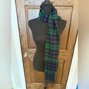 100% Cashmere Blue and Green Plaid Scarf